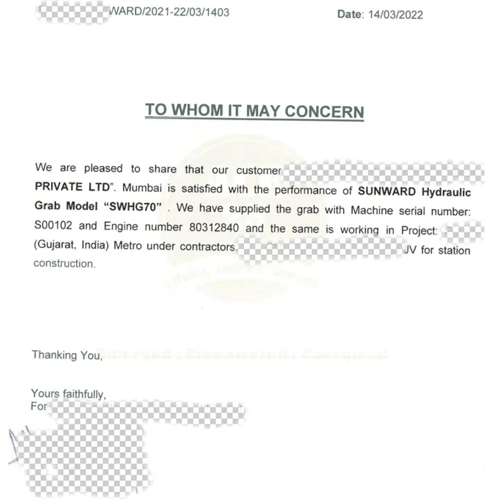 感激信！Z6官网智能SWHG70液压抓斗助力海表基础施工获注定